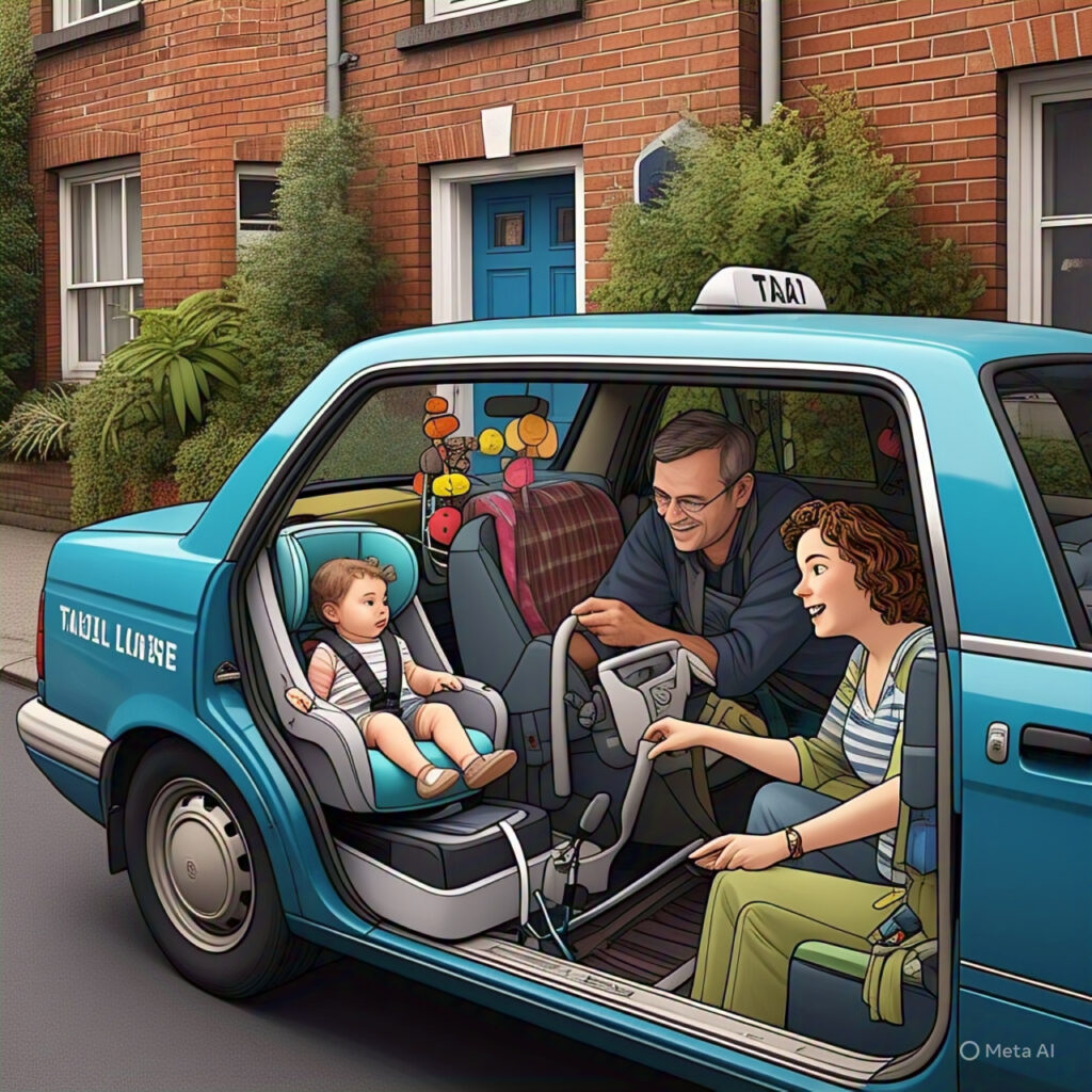family-friendly taxi picking up parents and kids with car seats in Castleknock Dublin